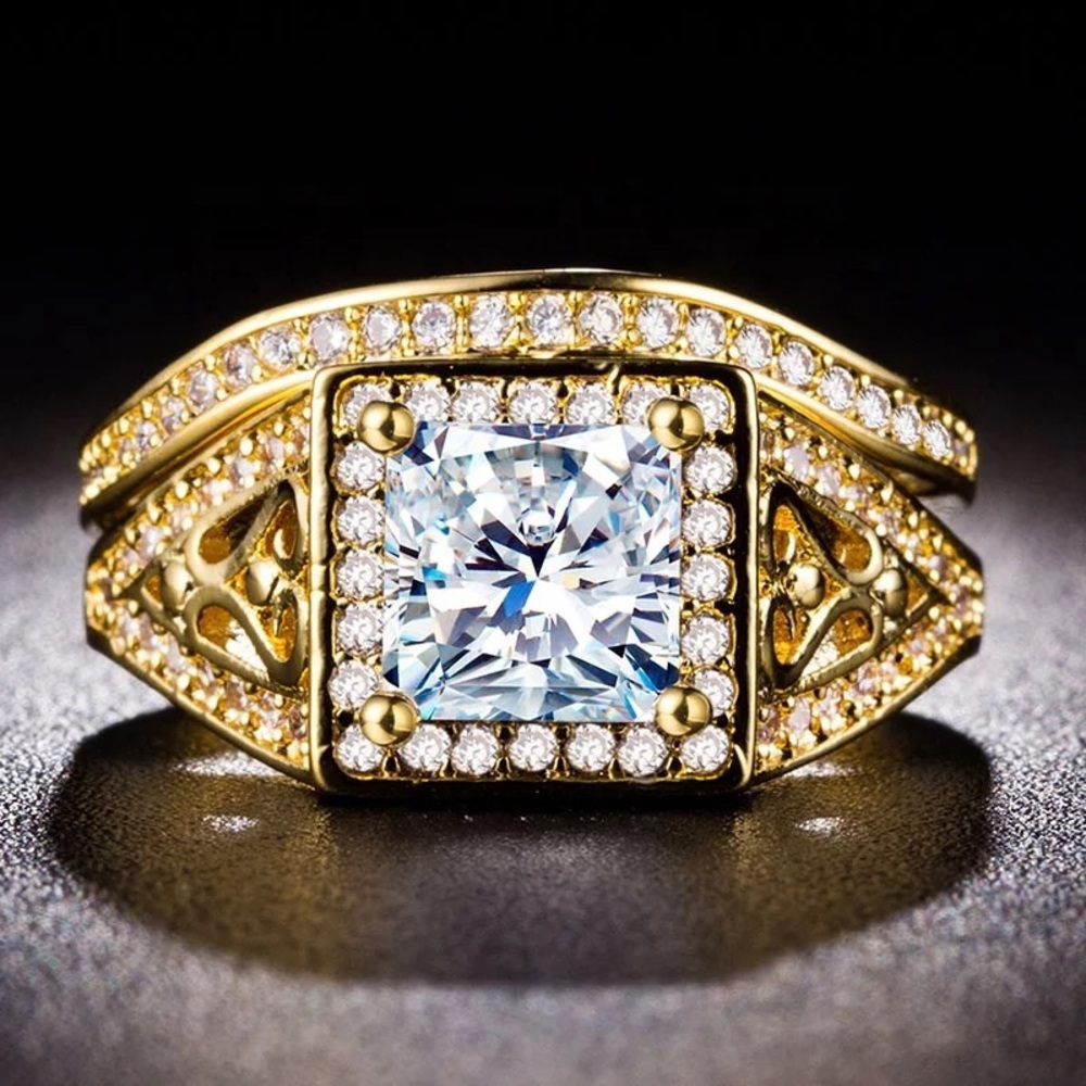 New Yellow Gold Plated Two pc set Diamond Engagement Ring - Picture 2 of 3
